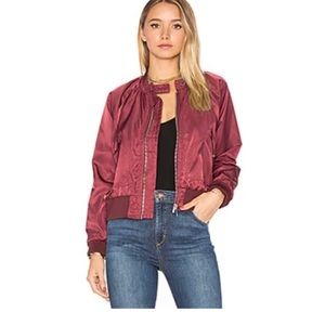 Free People Midnight Bomber Jacket LG Wild berry Combo